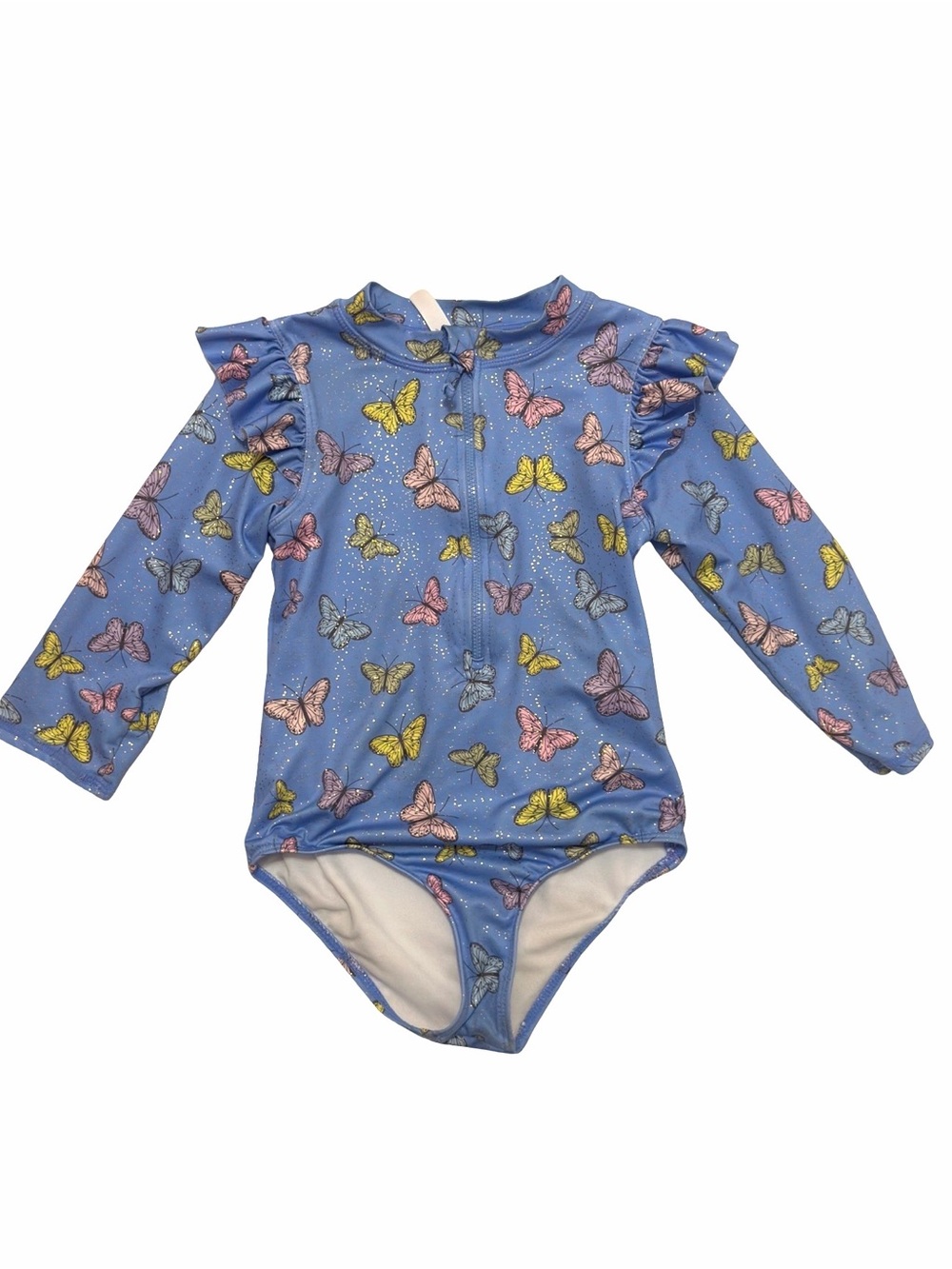 Girls Purple Butterfly Long Sleeve Rash Guard Swimsuit